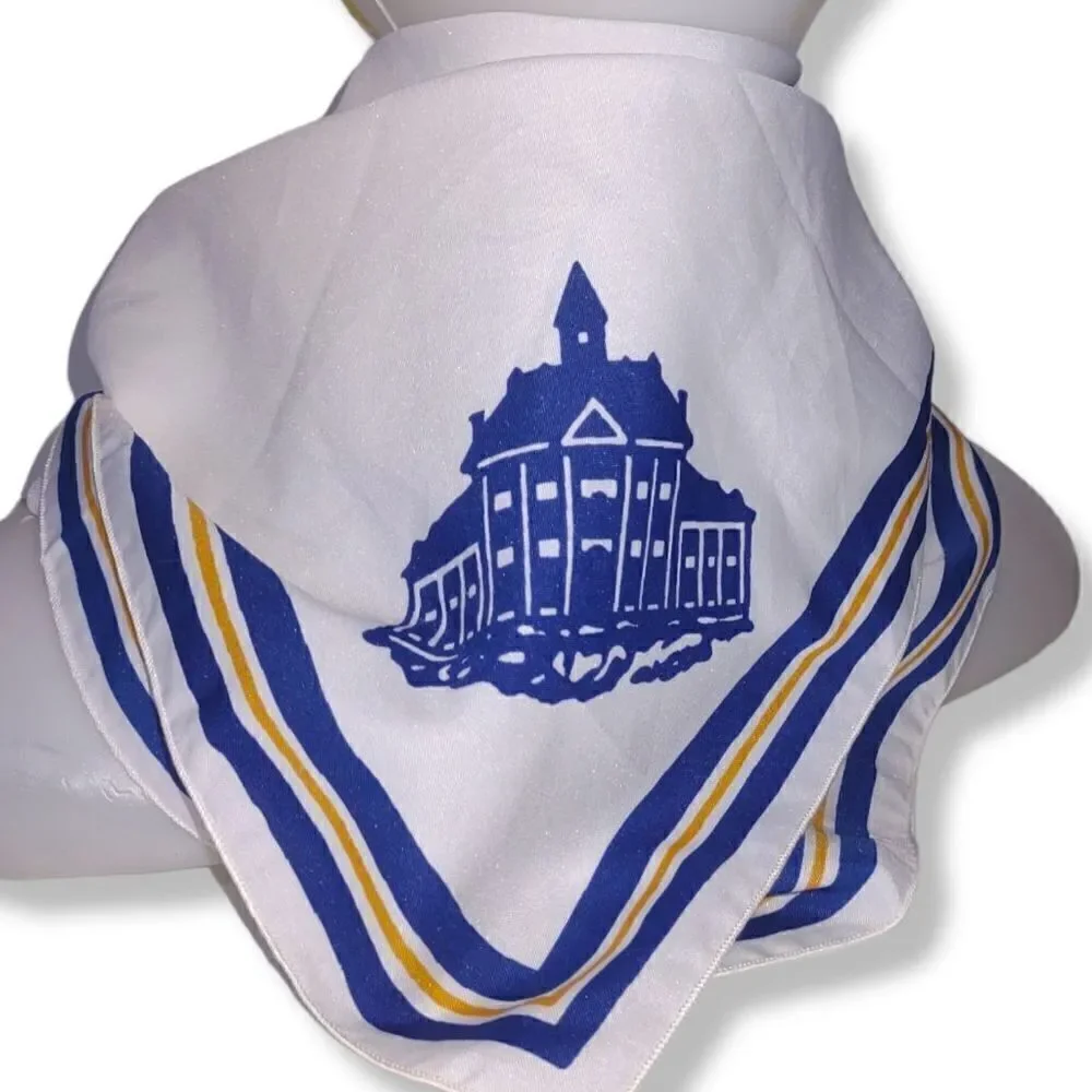 Wm. Chelsea Ltd. White Scarf Wrap‎ Square Blue Stamford Stamford Blue Gold